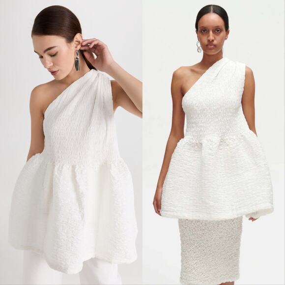 Rachel Comey Tops - Rachel Comey Gran One Shoulder Peplum Popcorn Top White